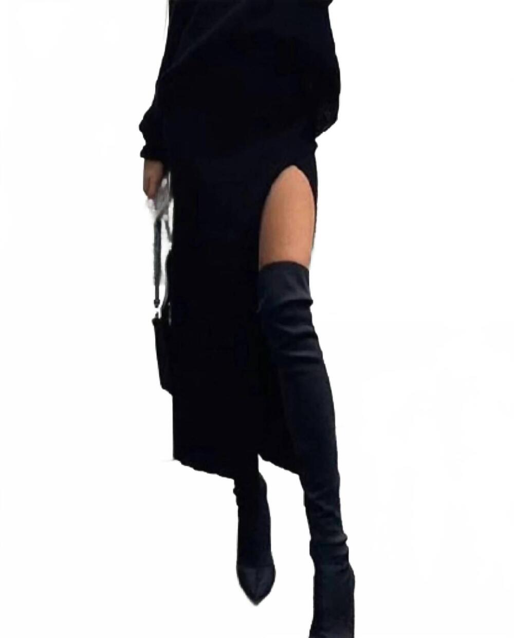 NEW LOVELY charlie turtleneck knitted pullover slit skirt set in black